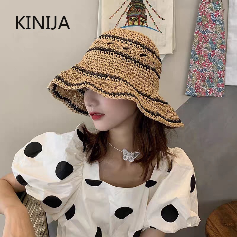 Bucket Hat Straw - Chapéu de verão feminino chapéu de